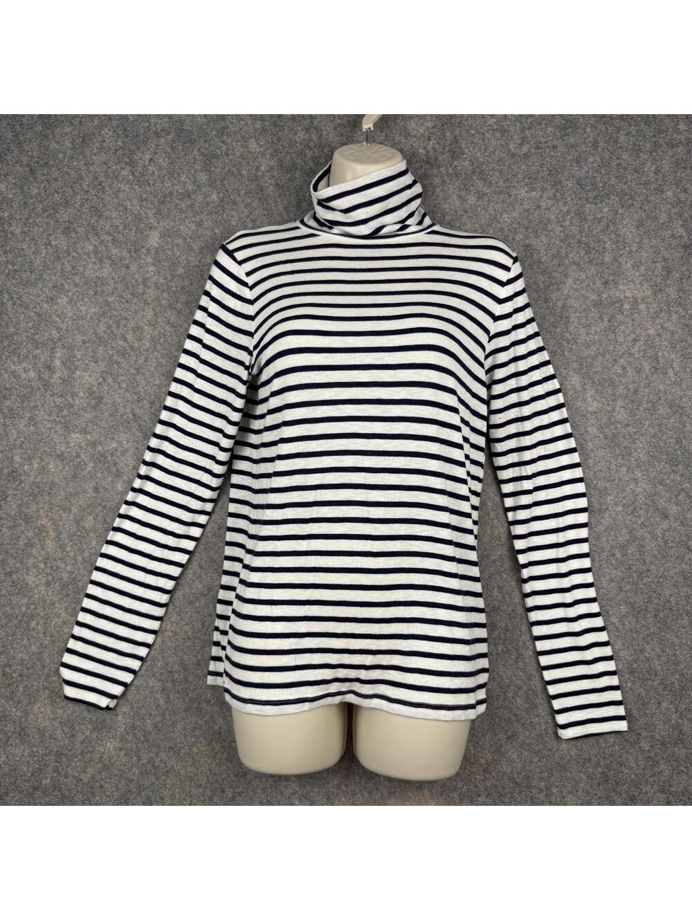 Aerie Turtleneck Long Sleeve Top Navy White Stripe Medium Nautical Fisherman 146